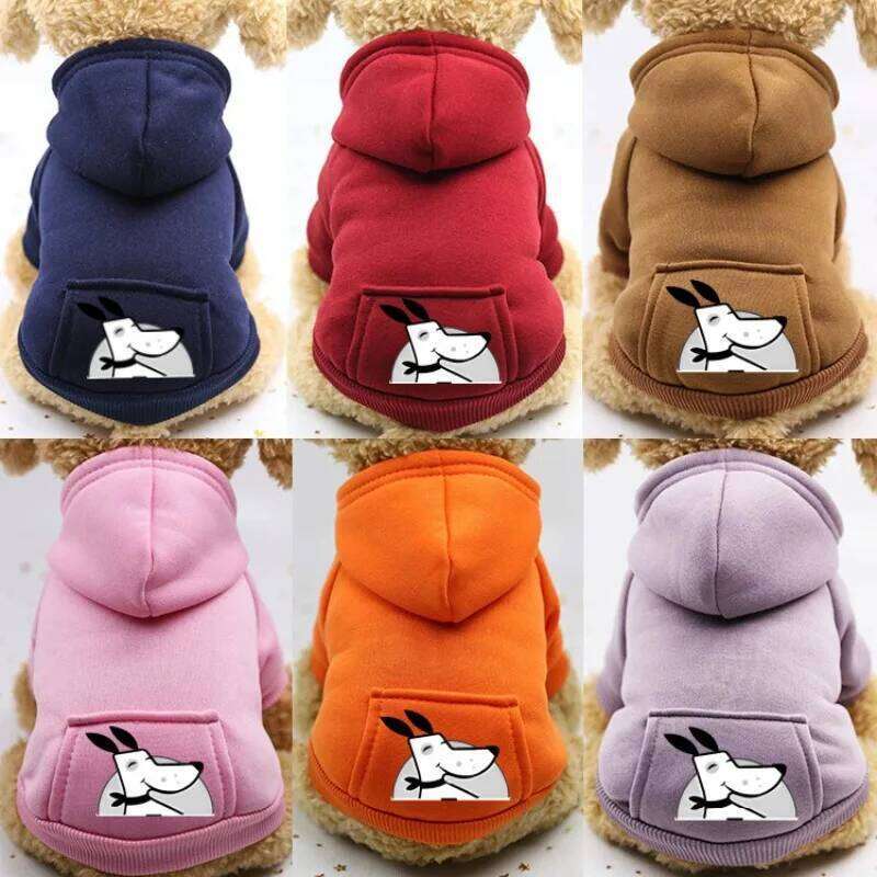 Cozy Fleece Hooded Sweatshirt Small to Large Sporty Two-Leg Design with Pocket All-Season, Cute Sweaters for Dogs 26H0107