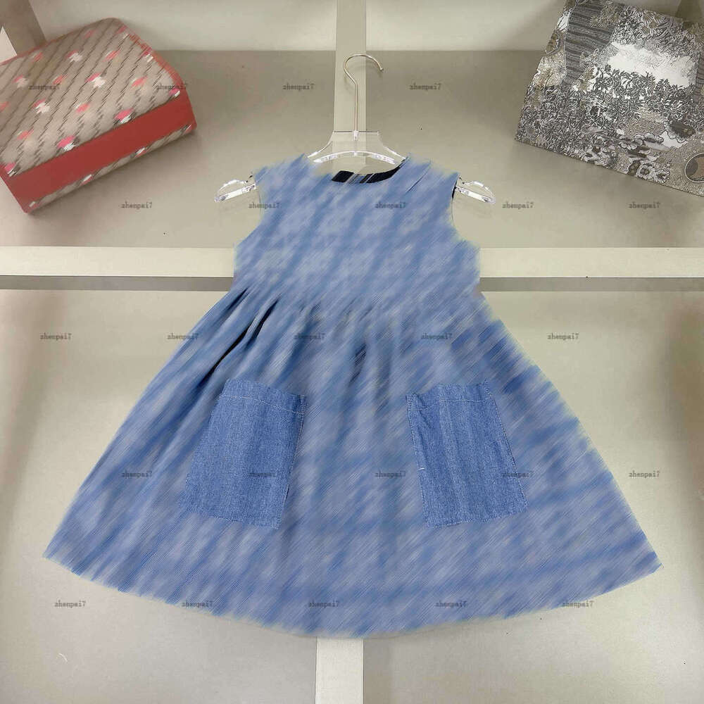 Top Sleeveless design girls dress pink princess dress kids designer clothes partydress Denim material Summer baby skirt A013X01N318