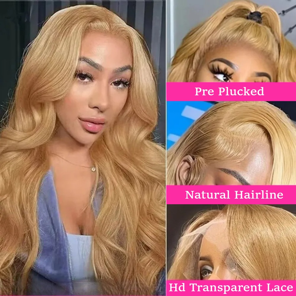 Honey Blonde Body Wave Human Hair Wigs Human Hair Quality 13x4 Hd Lace Frontal Wigs 200 Density Transparent Lace Front Colored Wigs For Women Daily Pa