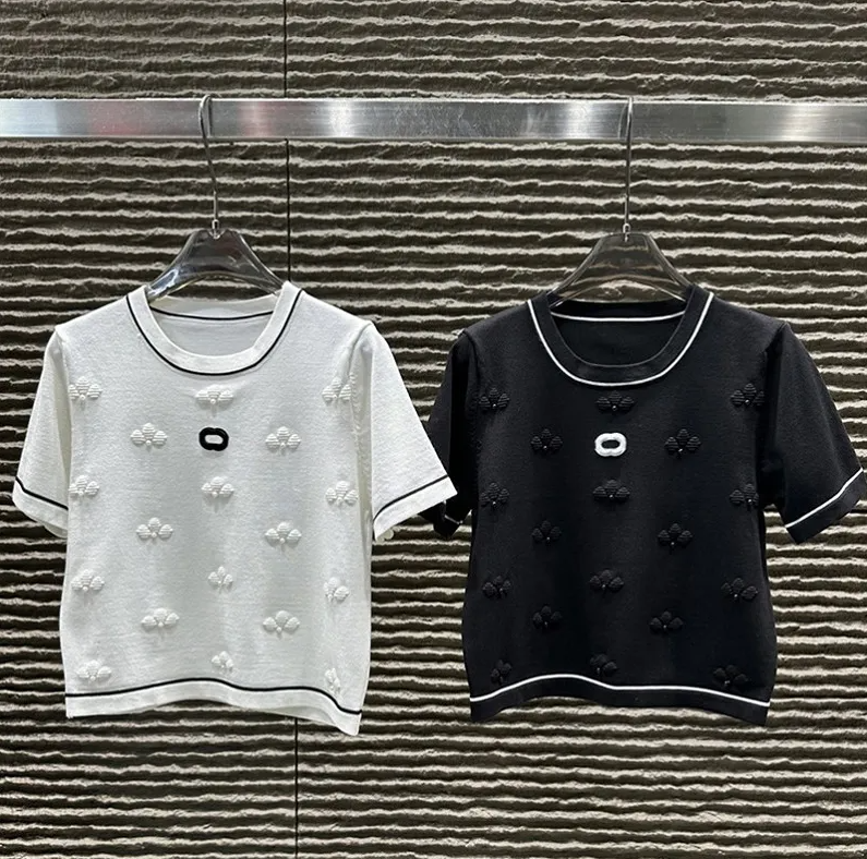 2026 new designer Women Luxury Short Sleeve Knit Jacquard Slim Pullover Tee Elegant Casual