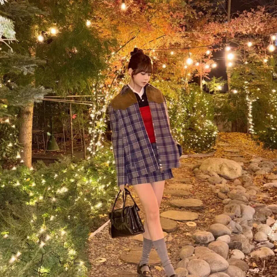 Designer Miu Home 26 Early Spring Women's Jacket + Plaid Skirt 7504