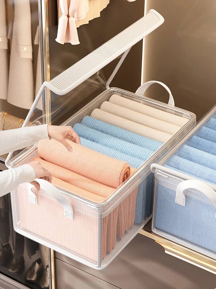 PVC Transparent Basket for Clothes Underwear Storage Stainless Steel Frame Wardrobe Organizer Waterproof Cloth Box