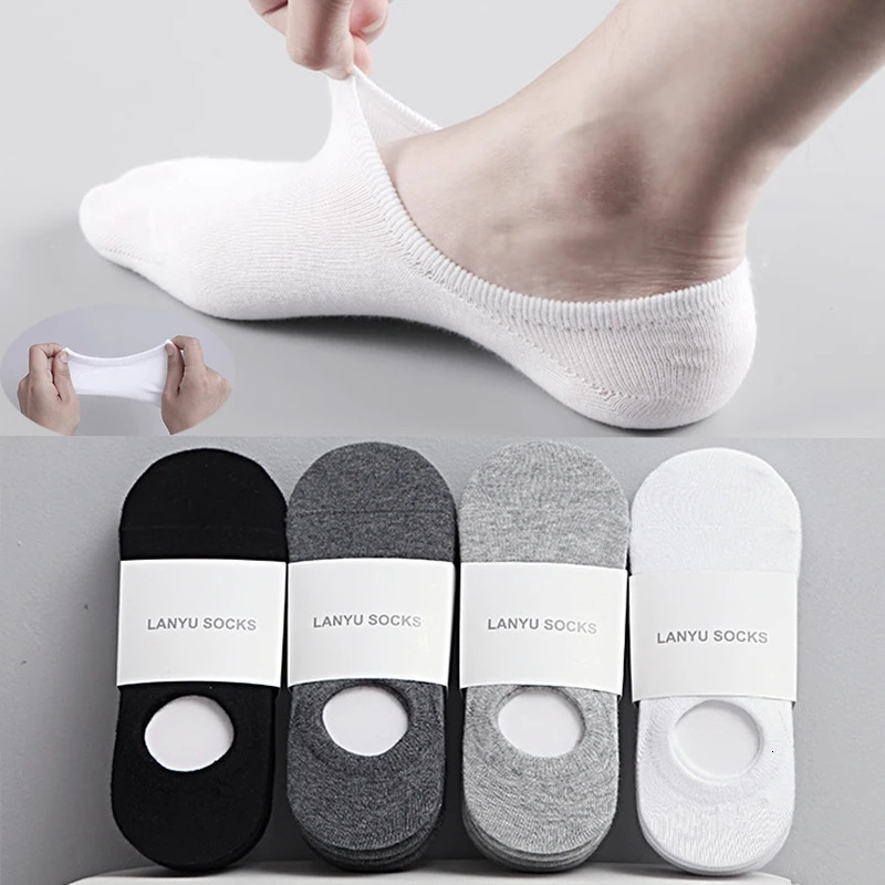 5Pair Lot Fashion Happy Men Boat Socks Summer Autumn Nonslip Silicone Invisible Cotton Male Ankle Sock Slippers Meia 251231