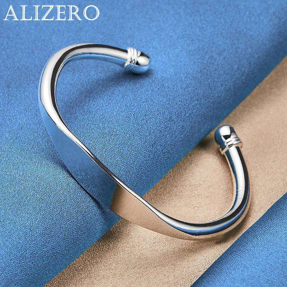 ALIZERO 925 Sterling Silver Bracelet 5mm Flat Opening Bangle Women Man Jewelry For Daily Wear and Fashion Party Accessories