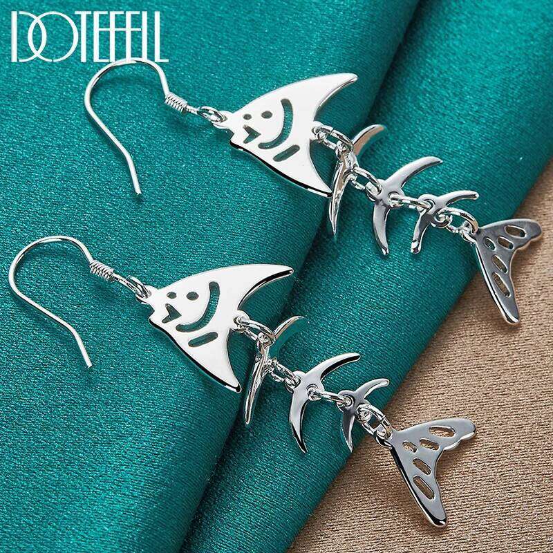 DOTEFFIL 925 Sterling Silver Fish Bone Drop Earrings For Woman Man Wedding Engagement Fashion Jewelry