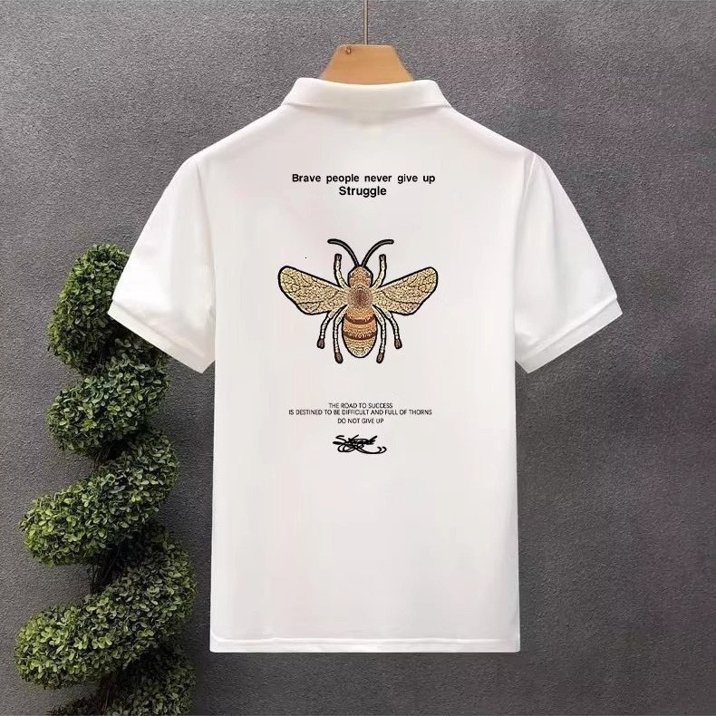 Designer Clothes Handsome Little Bee Men's Polo Shirt Summer Trendy Printed T-Shirt Luxury Brand Korean Style Slim Fit Short Sleeve Casual Top Men's Clothing