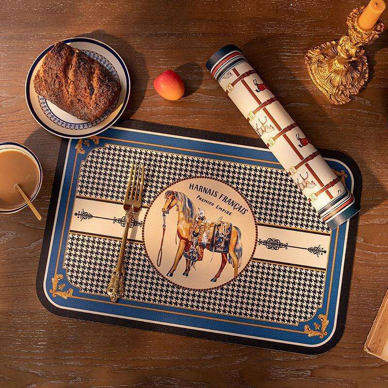 Vintage Nordic Houndstooth Placemat Waterproof Oilproof Heat Insulation Non-Slip Heat-Resistant Dining Table High-End Light Luxury Home Mat Ins
