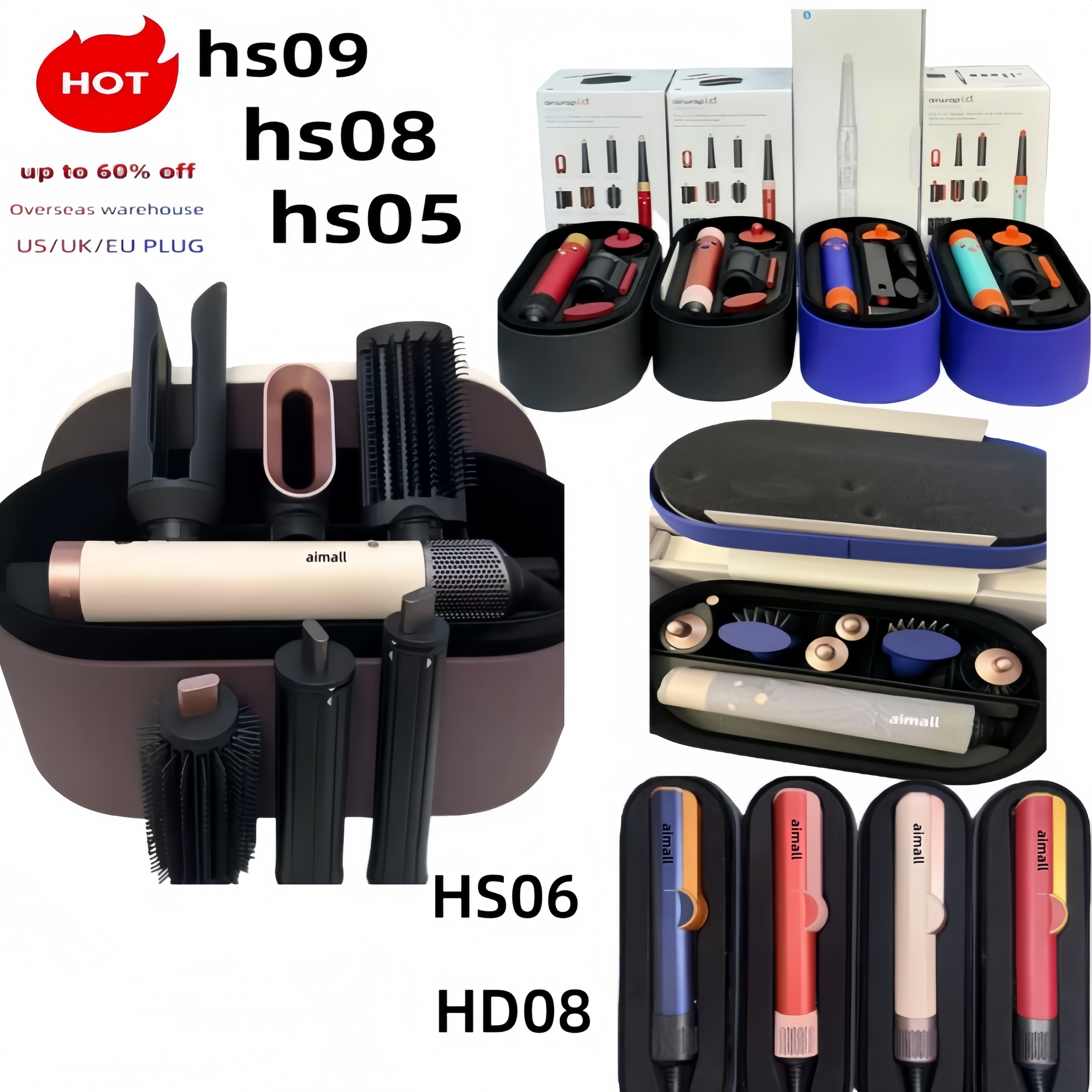 HS09 08 Hairdryer Super Negative Ion Curling Iron Speed Electric Professional 5 in 1 Salon Blow Powerful Travel Homeuse Cold and Hot Wind Professional BlowDryer
