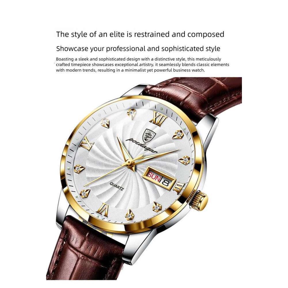 DHwatches Men's Luminous Waterproof Watch, Date Quartz Wristwatch with Leather Strap, 50M Diver Style Casual Men's Watch