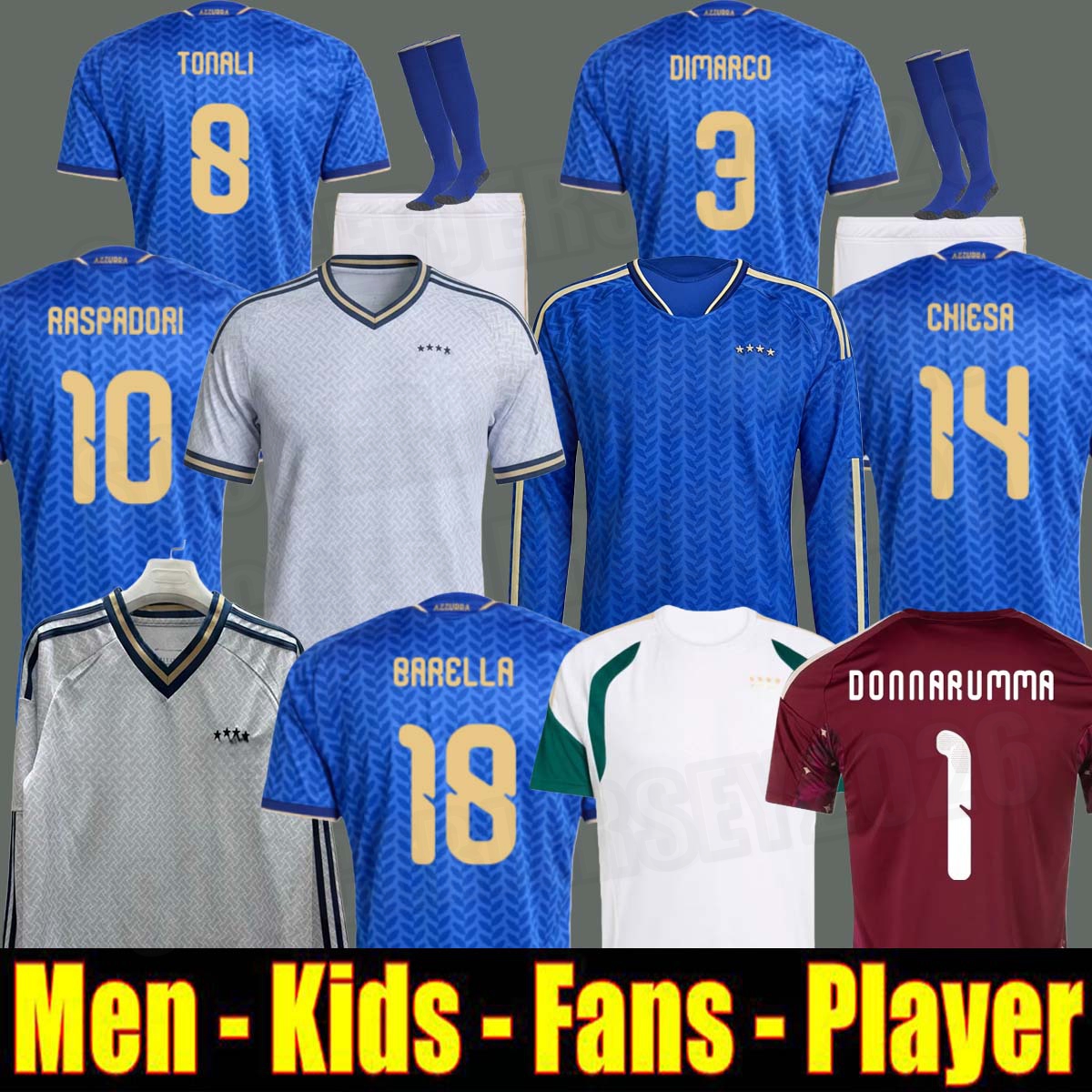 2026 ItalyS Soccer Jersey PELLEGRINI Home away goalkeeper RETEGUI RASPADORI BARELLA italie Men women kids kit football shirt TONALI FRATTESI DONNARUMMA