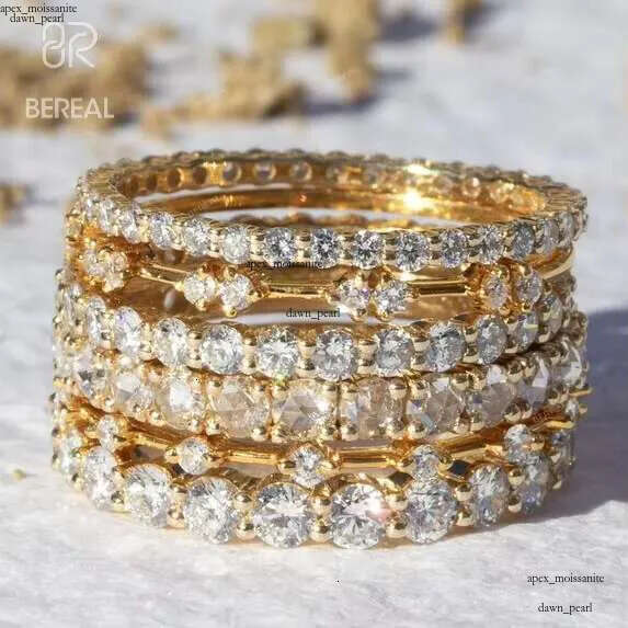 Custom Vvs Lab Grown Created Diamond Band Women Set 10K 14K 18K Solid Gold Cured Eternity Wedding Ring Fine Jewelry 00