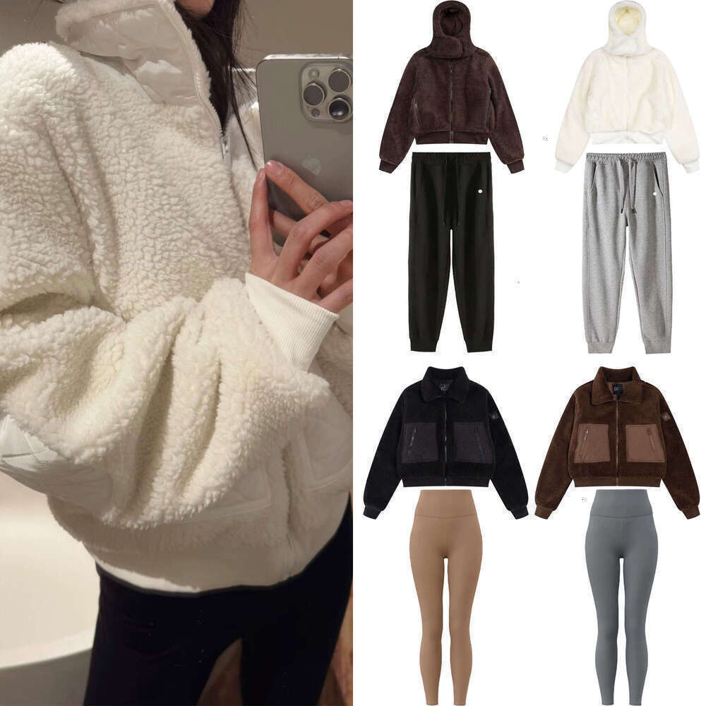 2026 New Clothes Lamb Fleece Stand Up Thick Warm Coat High Waist Yoga Leggings Alonessities Jacket Women Pant Sets Alonessities women sweat set yt