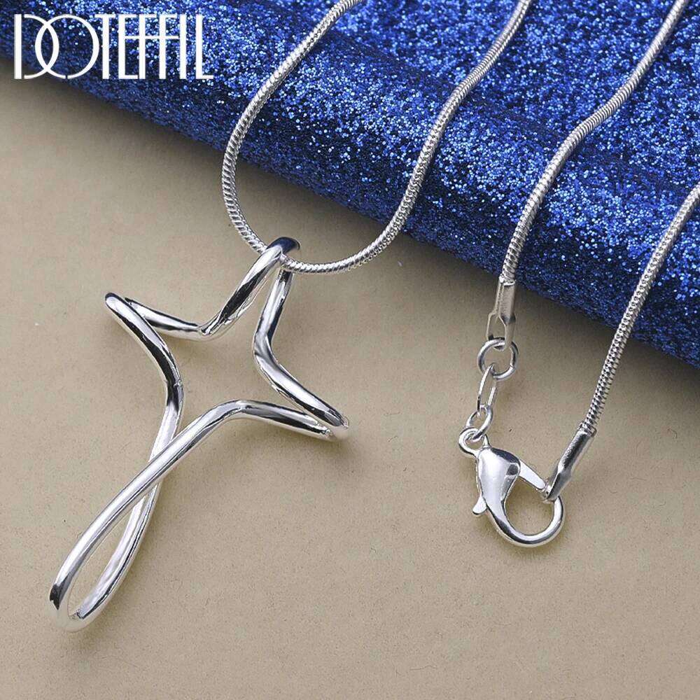 DOTEFFIL 925 Sterling Silver Cross Pendant Necklace 16-30 Inch Snake Chain For Woman Fashion Wedding Engagement Jewelry