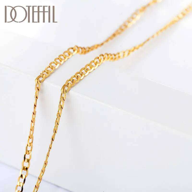 DOTEFFIL 925 Sterling Silver 16/18/20/22/24/26/28/30 Inch 18k Gold 2mm Sideways Necklace For Women Man Fashion Wedding Jewelry