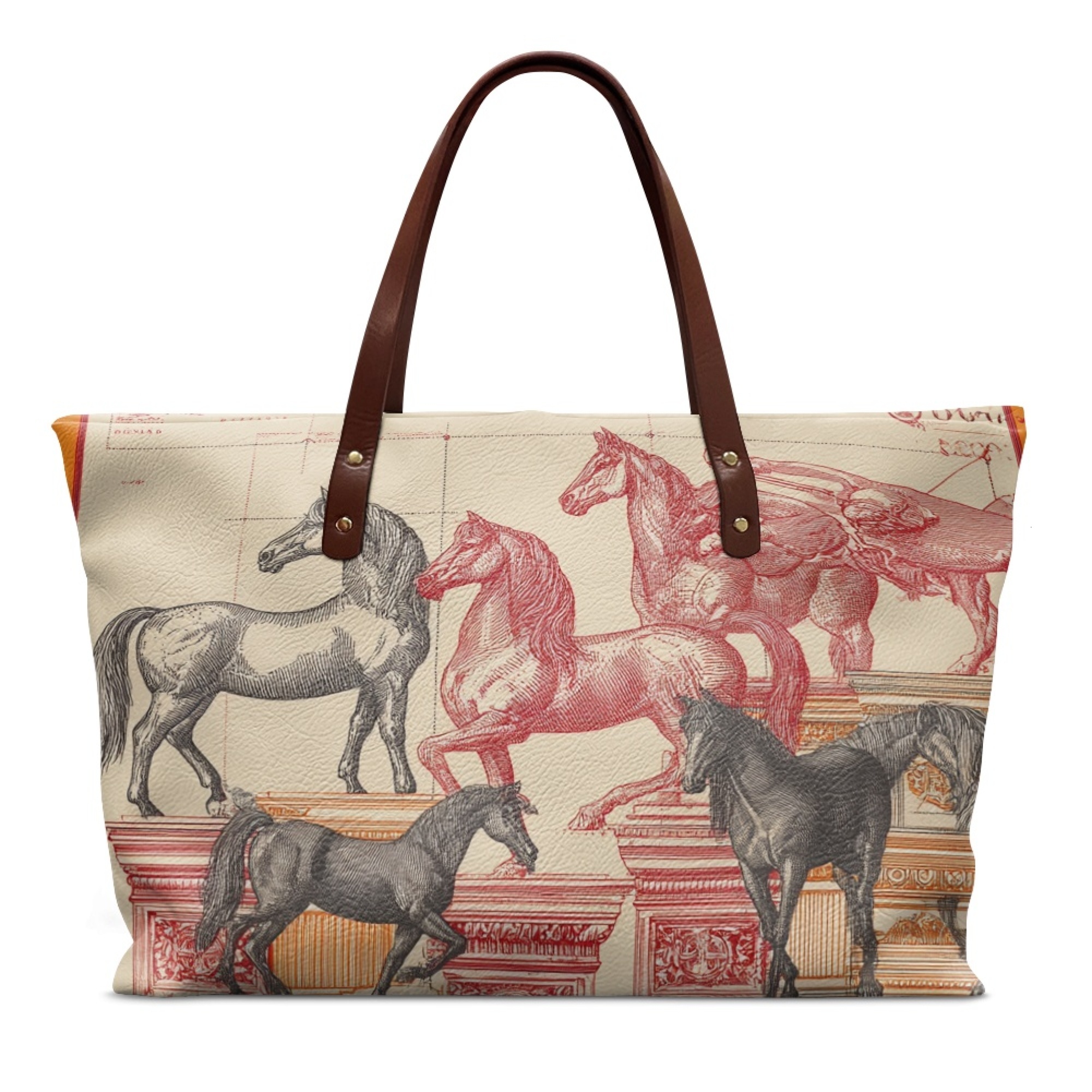 Custom H Oversize Pu Horse pattern Leather Tote Luxury Women Weekender Bag Shopper Handbag Travel Purse H41