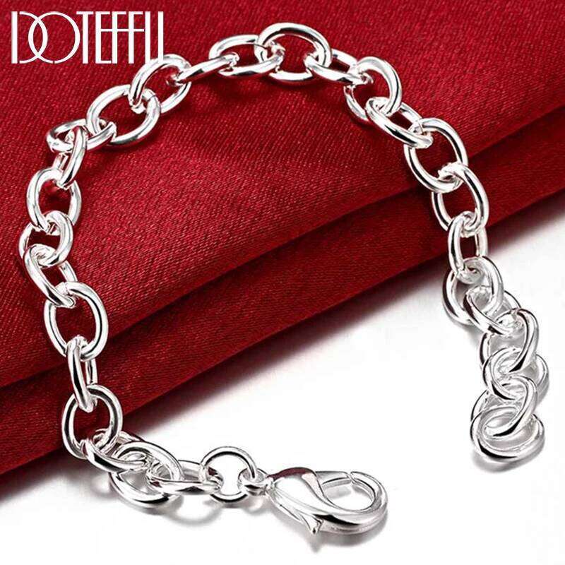 DOTEFFIL 925 Sterling Silver 8-Inch Basic Chain Bracelet For Woman Charm Wedding Engagement Fashion Party Jewelry