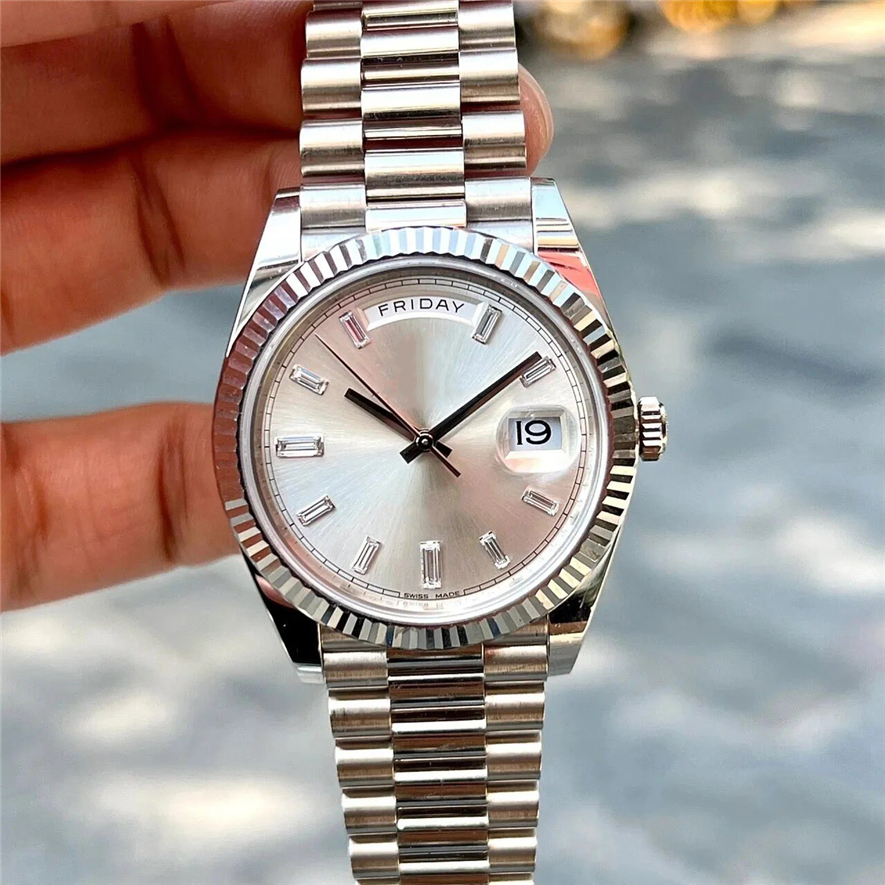 Mens Watch 40mm Silver 3235 Automatic Mechanical Movement 904L Stainless Steel High-Quality President Watches