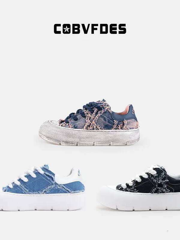 COBVFDES X Gemini Series Collaboration Couple Style Denim Retro Patchwork Hot-Selling Thick-Soled Height-Increasing Shoes dh4997399