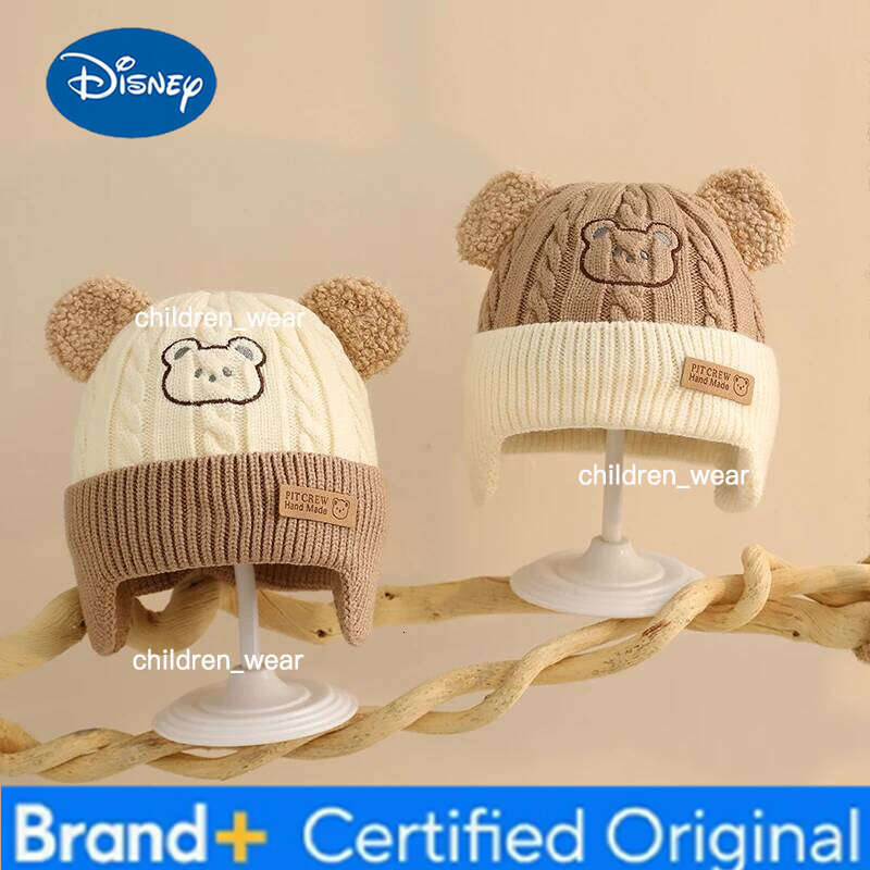 Disney 2024 Baby Cute Bear Hat Winter Boys Girls Newborn Warm Cartoon Knitted Hats Soft Ear Protection Beanies Toddler Cap Infant H260107