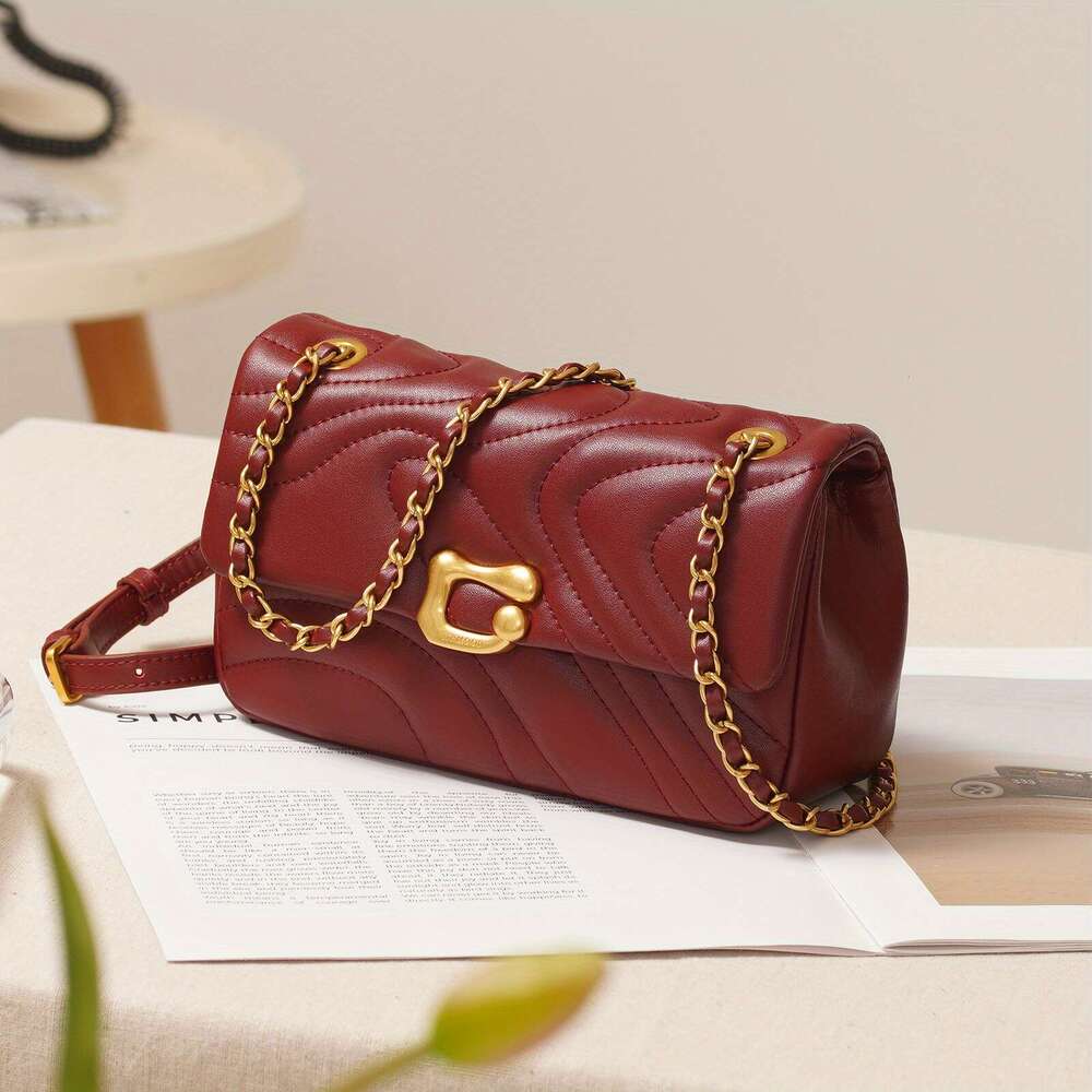 Authentic Leather Crossbody Handbag By Featuring A Unique Wave Quilted Design Trendy Women S Shoulder Bag For Everyday Use Commuting And Travel