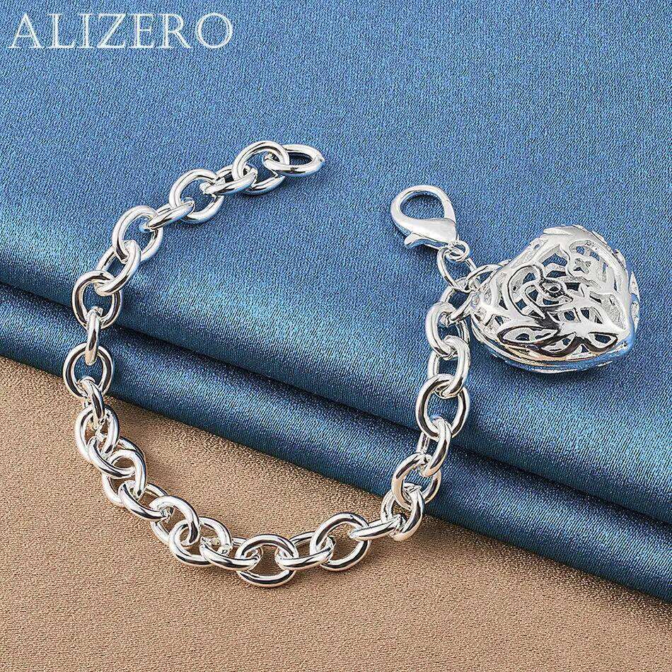 ALIZERO 925 Sterling Silver Bracelet Hollow Heart Chamrs Bracelets For Women Fashion Wedding Party Fine Jewelry Gifts