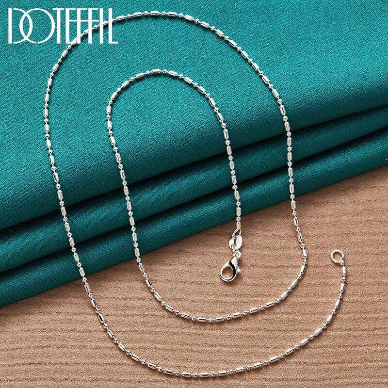 DOTEFFIL 925 Sterling Silver Bamboo Bead Chain 16/18/20/22/24/26/28/30 Inch Necklace For Women Man Fashion Wedding Charm Jewelry