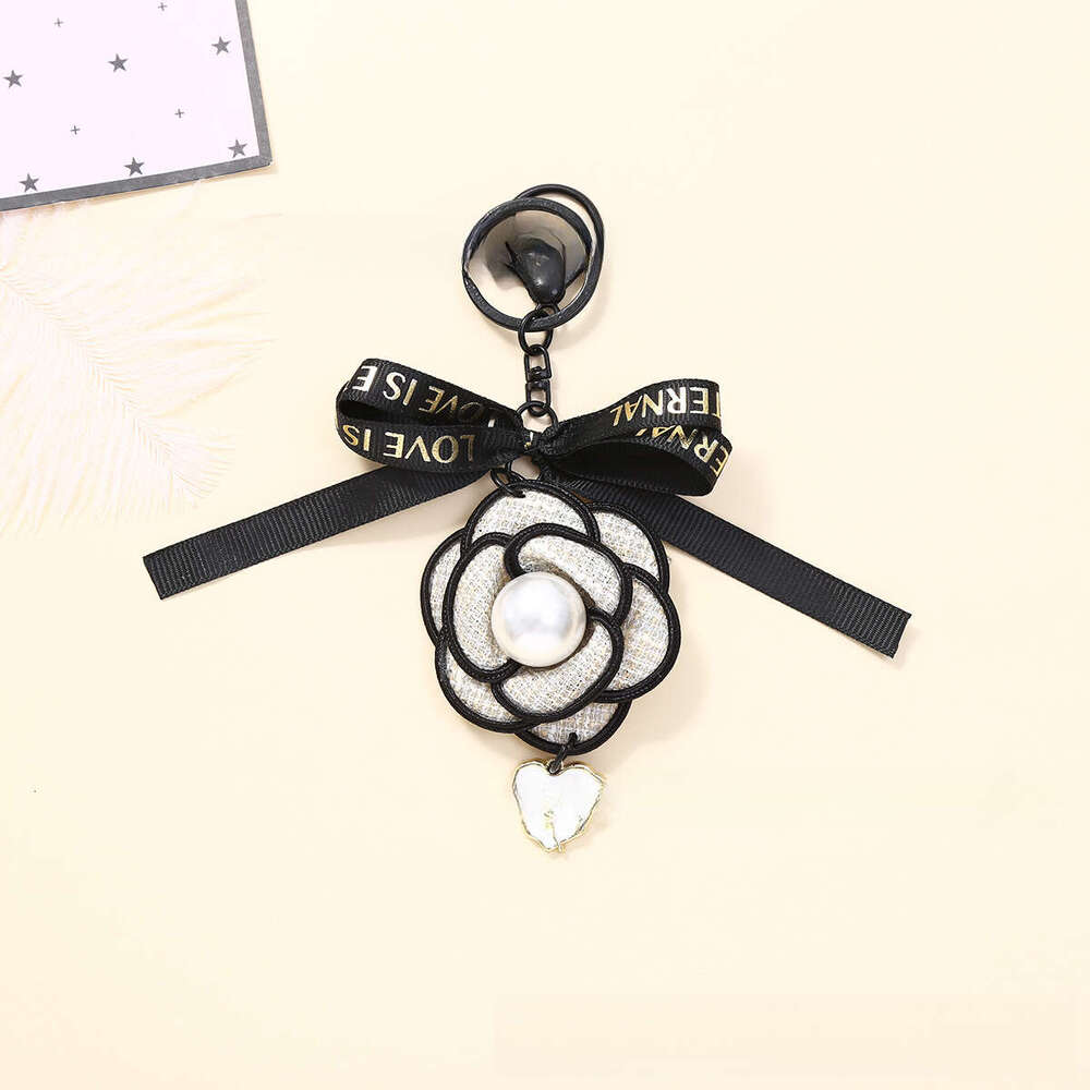 Bag Charm New Pearl Camellia Ribbon Braided Rope DIY Pendant Keychain Multifunctional Phone Bag Chain Accessory