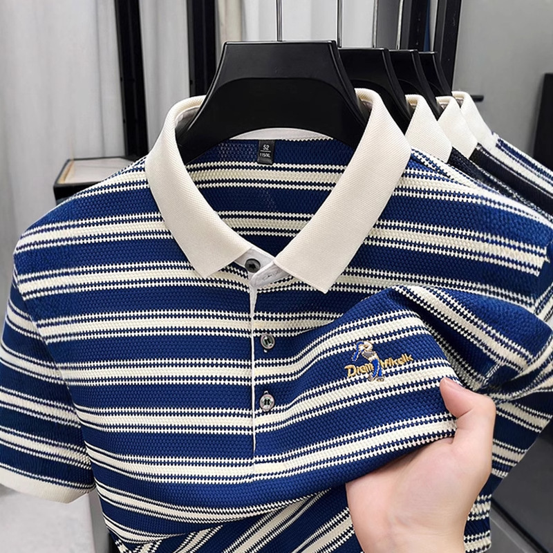 Designer Clothes 2025 Summer New Men's High-End Striped Short Luxury Brand T-Shirt Casual Turn-Down Collar Half Sleeve Polo Shirt