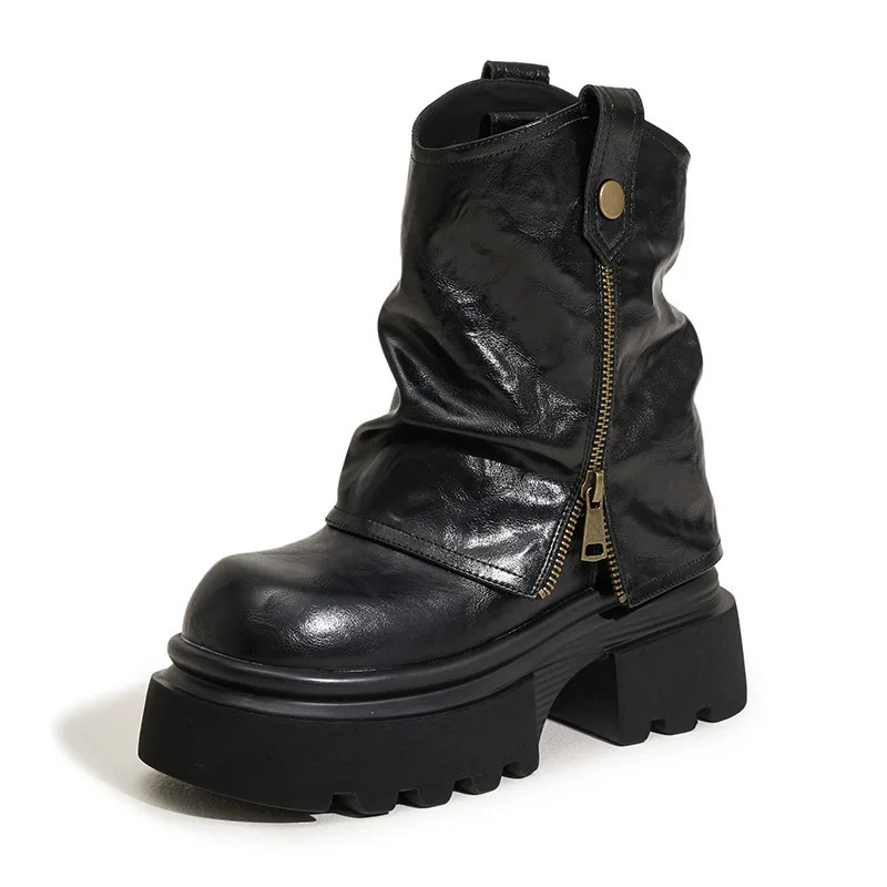 Winter Gothic Style Chunky Boots High Platform Women Ankle Boots Elegant Walking Comfy Motorcycle Shoes Woman Punk Leather Boots 260106
