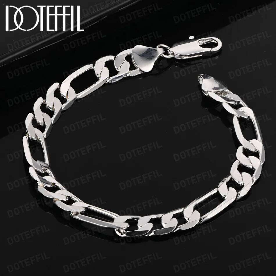DOTEFFIL 8MM Bracelet 925 Sterling Silver Chain LINK Noble Solid Jewelry Wedding Party Gifts