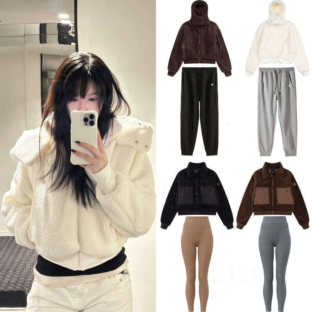 7A New Clothes Lamb Fleece Stand Up Thick Warm Coat High Waist Yoga Leggings Alonessities Jacket Women Pant Sets Alonessities women sweat set yt