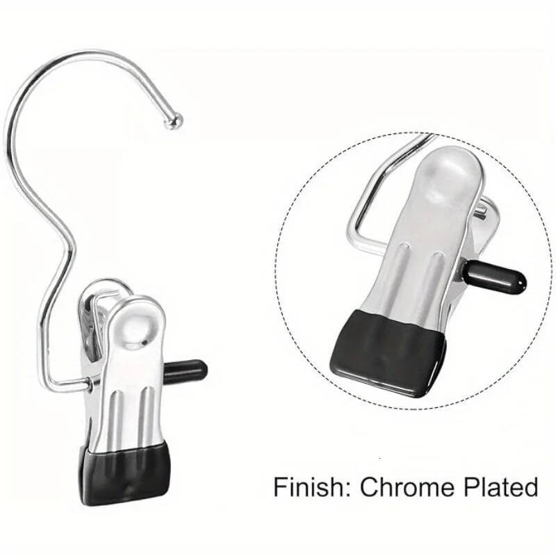 Premium Stainless Steel Clothes Pegs with Hooks - Space-Saving Laundry Hangers for Pants, Towels & Closet Organization - view 4