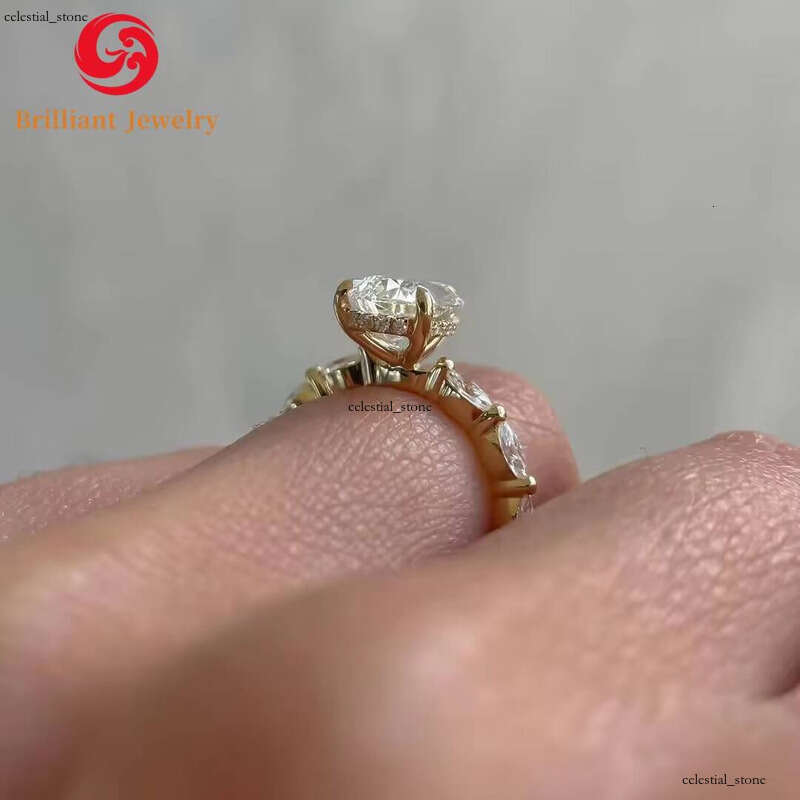 Solid 14K 18K Gold Mossanite Engagement Wedding Ring 7x 9mm 3CT VVS1 Pear Moissanite Factory Price