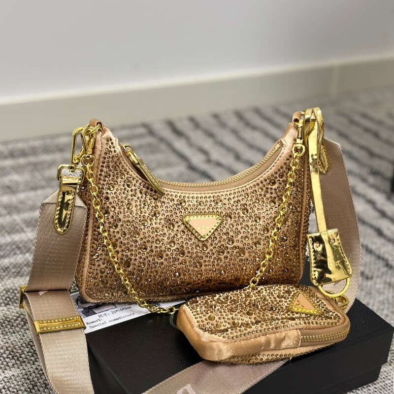 Re-Edition 2005 Designer Handbags Luxury Bags Flash Diamond Hobo bag Detachable Chain gold bag fashion crystal bag evening bag