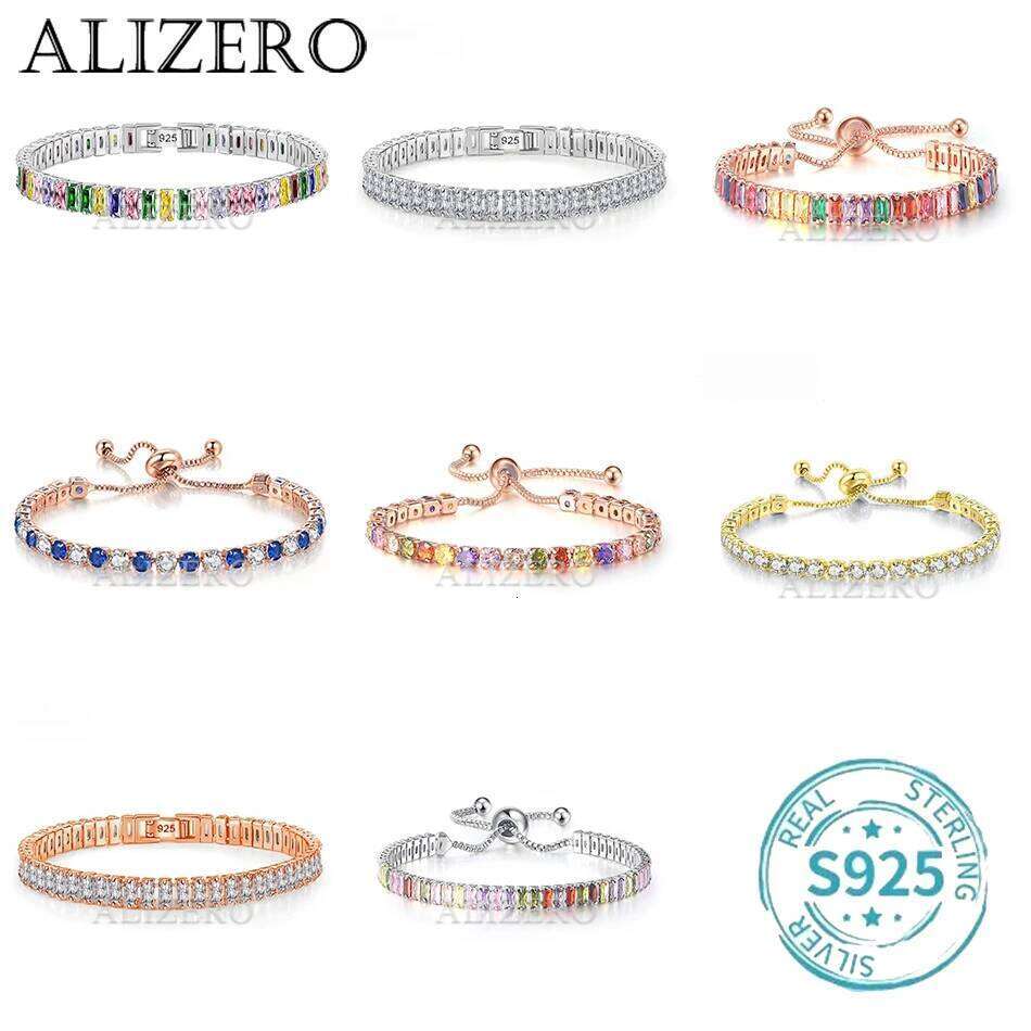 ALIZERO S925 Sterling Silver Bracelet Original Multicolor Zirconia Tennis Bracelets For Women Fashion Luxury Charm Jewelry