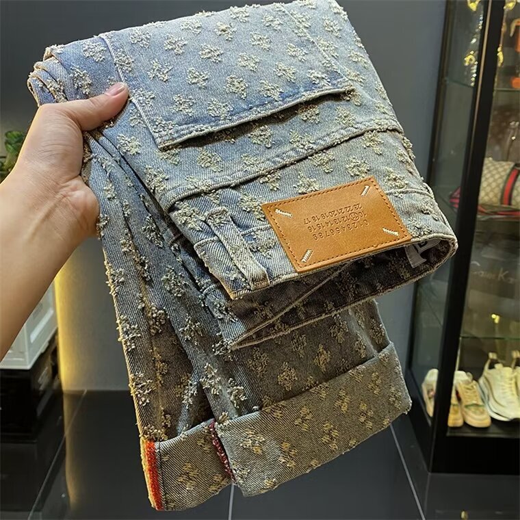 Luxury Brand Designer Clothes Heavyweight American Style Functional Zipper Logging Straight Jeans For Men European And American High Street Vibe Slightly Flared