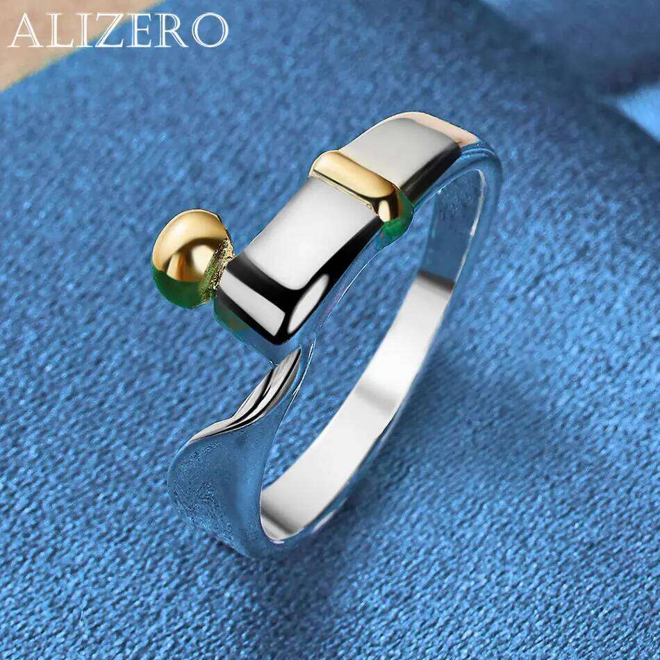 ALIZERO 925 Sterling Silver Rings Gold Bead Ring For Women Men Wedding Engagement Band Fashion Jewelry Gifts