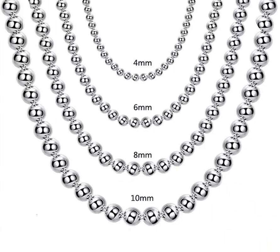 925 Sterling Silver 4MM/6MM/8MM/10MM Smooth Beads Ball Chain Necklace For Women Men Fashion Jewelry