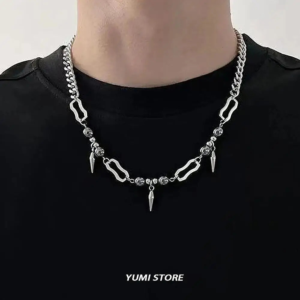 Hip Hop Rivet Necklace For Men Women Punk Steel No Fading Splicing Bead NK Chain Kpop Jewelry Unisex Accessories 260106