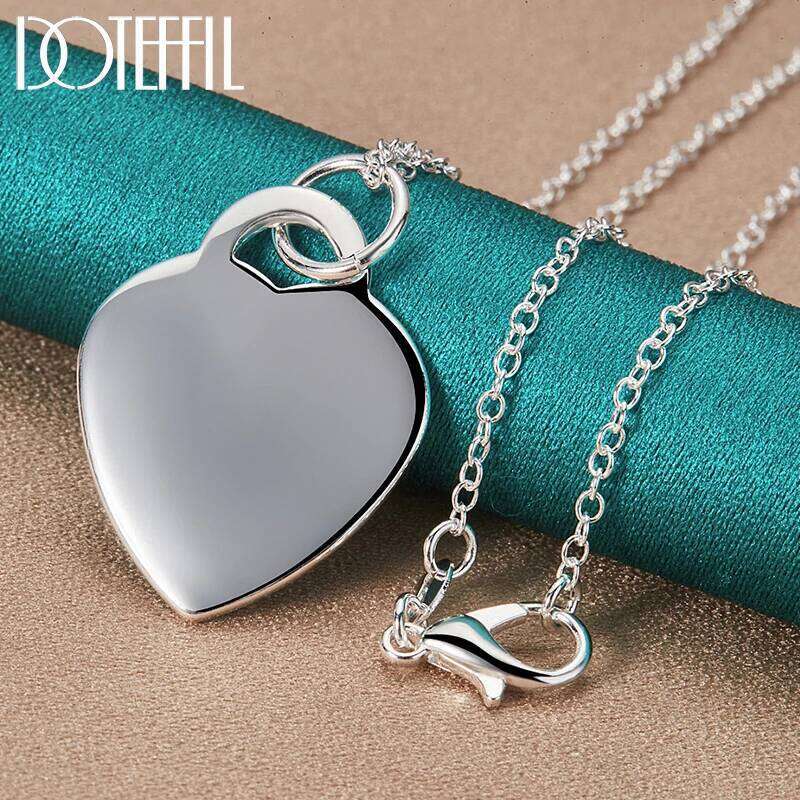 DOTEFFIL 925 Sterling Silver 18-30 Inch O-Chain Heart Pendant Necklace For Women Man Wedding Engagement Party Charm Jewelry