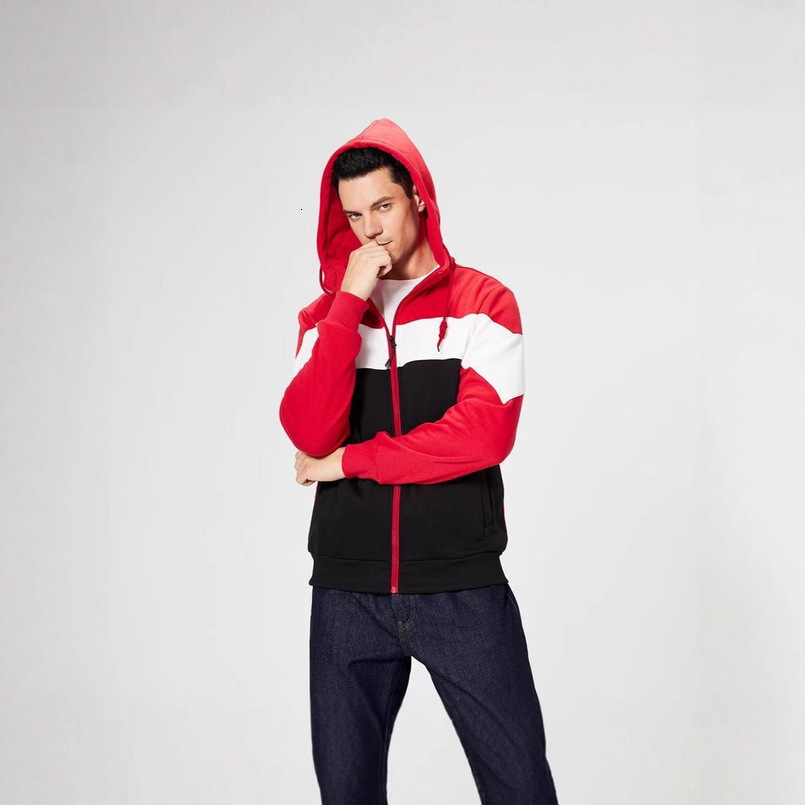 European Spring and Autumn Casual Cardigan Color Block Hooded Sweatshirt Jacket Men's Plus Size American Style Trendy Loose Fit - view 4