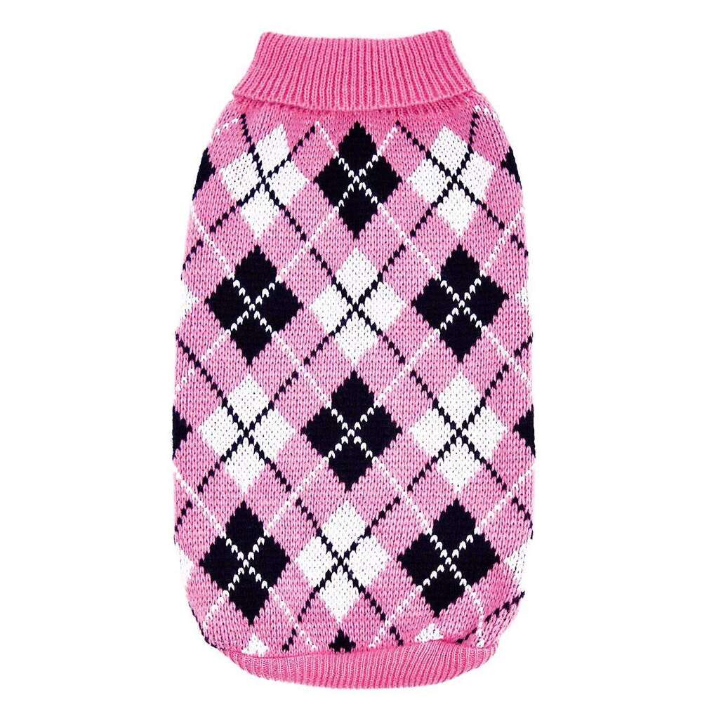 Argyle Sweater Crochet Knitted for Doggie Puppy Cat Small ,Warm & Comfortable Dog Cold Weather Clothes 26H0107