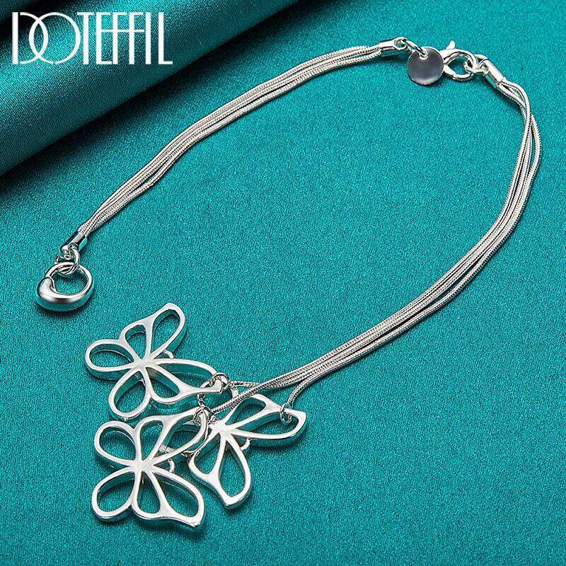 DOTEFFIL 925 Sterling Silver Snake Chain Three Butterfly Pendan Bracelet For Woman Charm Wedding Engagement Fashion Jewelry