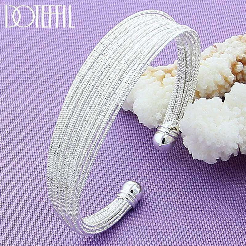 DOTEFFIL 925 Sterling Silver Multi-line Bangle Bracelet For Woman Wedding Engagement Fashion Charm Party Jewelry