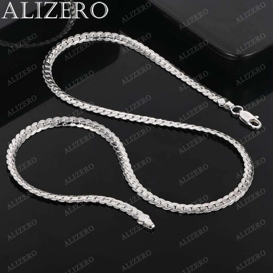 ALIZERO 925 Sterling Silver 6mm Sideways Chain Necklace Men Women Personality Fashion Jewelry 16-24 Inches Necklaces