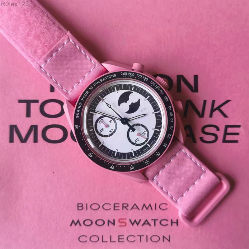 2025 new mens pink Moon Watch bio-ceramic Planetary Moon Watch full-function quartz Chronograph watch 1965 42mm nylon limited Edition Master Watch