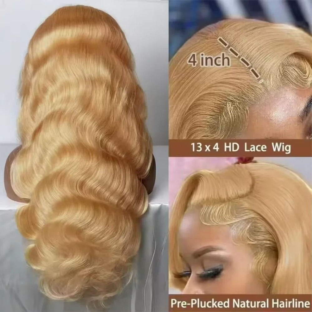 Honey Blonde Body Wave Human Hair Wigs Human Hair Quality 13x4 Hd Lace Frontal Wigs 200 Density Transparent Lace Front Colored Wigs For Women Daily Pa