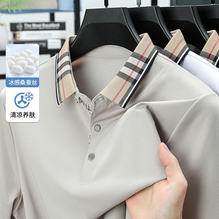 Luxury Brand Designer Clothes Summer Men's Short Sleeve T-Shirt Middle-Aged Men's Ice Silk T-Shirt Dad's Base Shirt Loose Polo Shirt Me