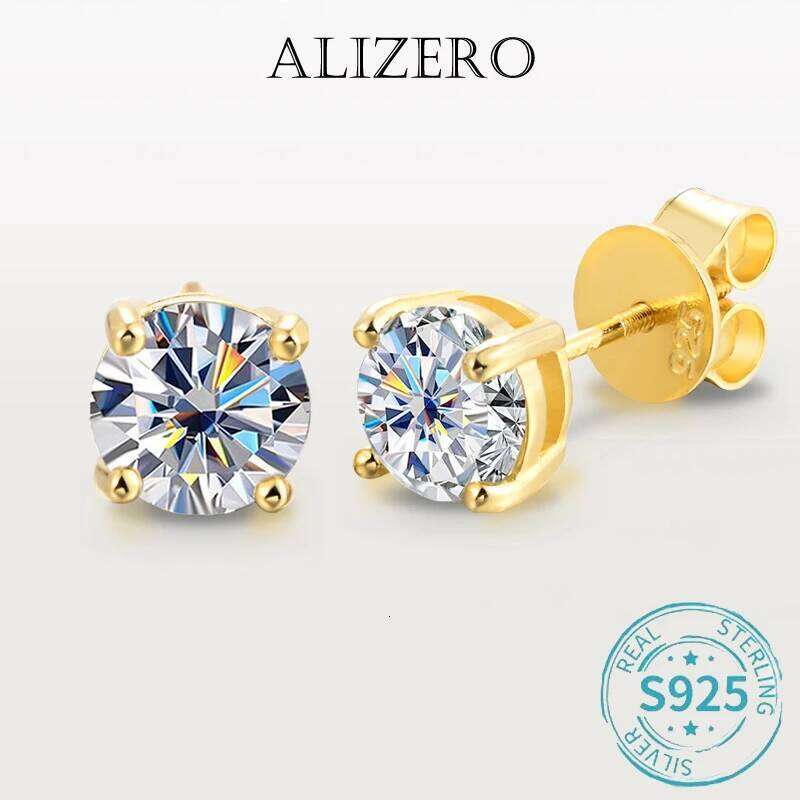 ALIZERO Real 1ct D Color Moissanite Stud 925 Sterling Silver Gold Plated Earrings For Women Wedding Fine Jewelry Gift