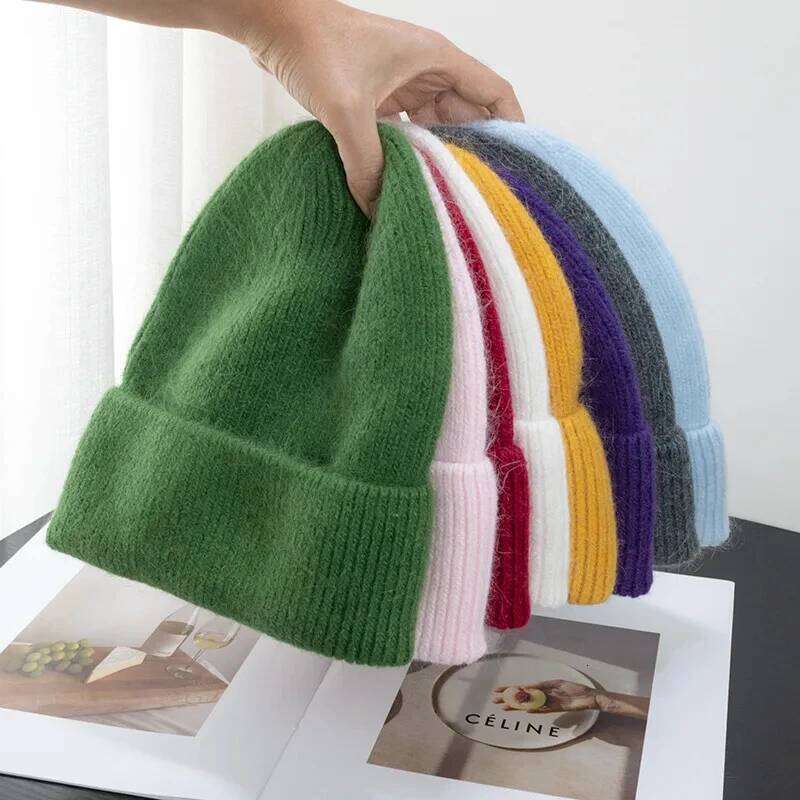 Winter warm Candy Color beanie,Women Plush Thermal Knit fleece-lined Fashion Simple Pulr Hat,Suitable for outdoor activities 26L0107